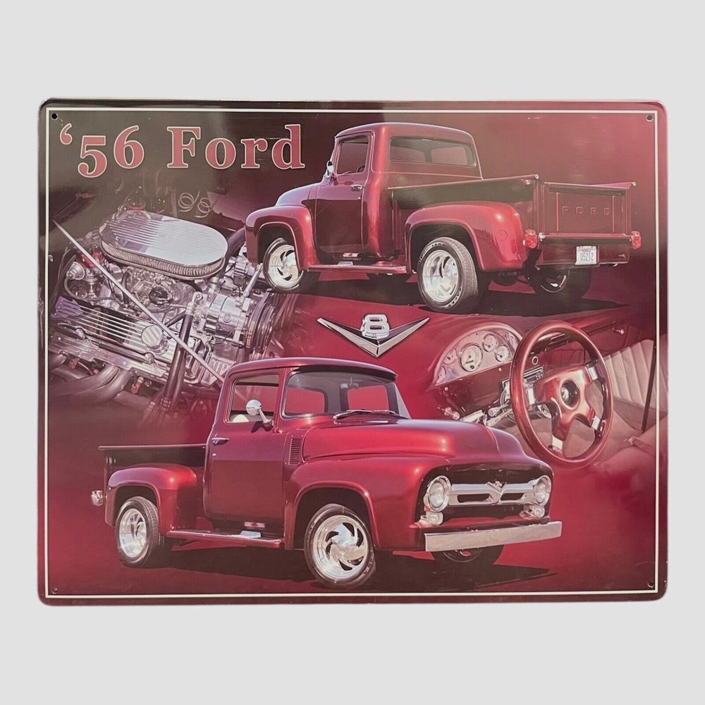 1956 Ford Pickup Metal Tac Sign 15 x 12" Classic Mancave Garage V8 Motor w/ Tags